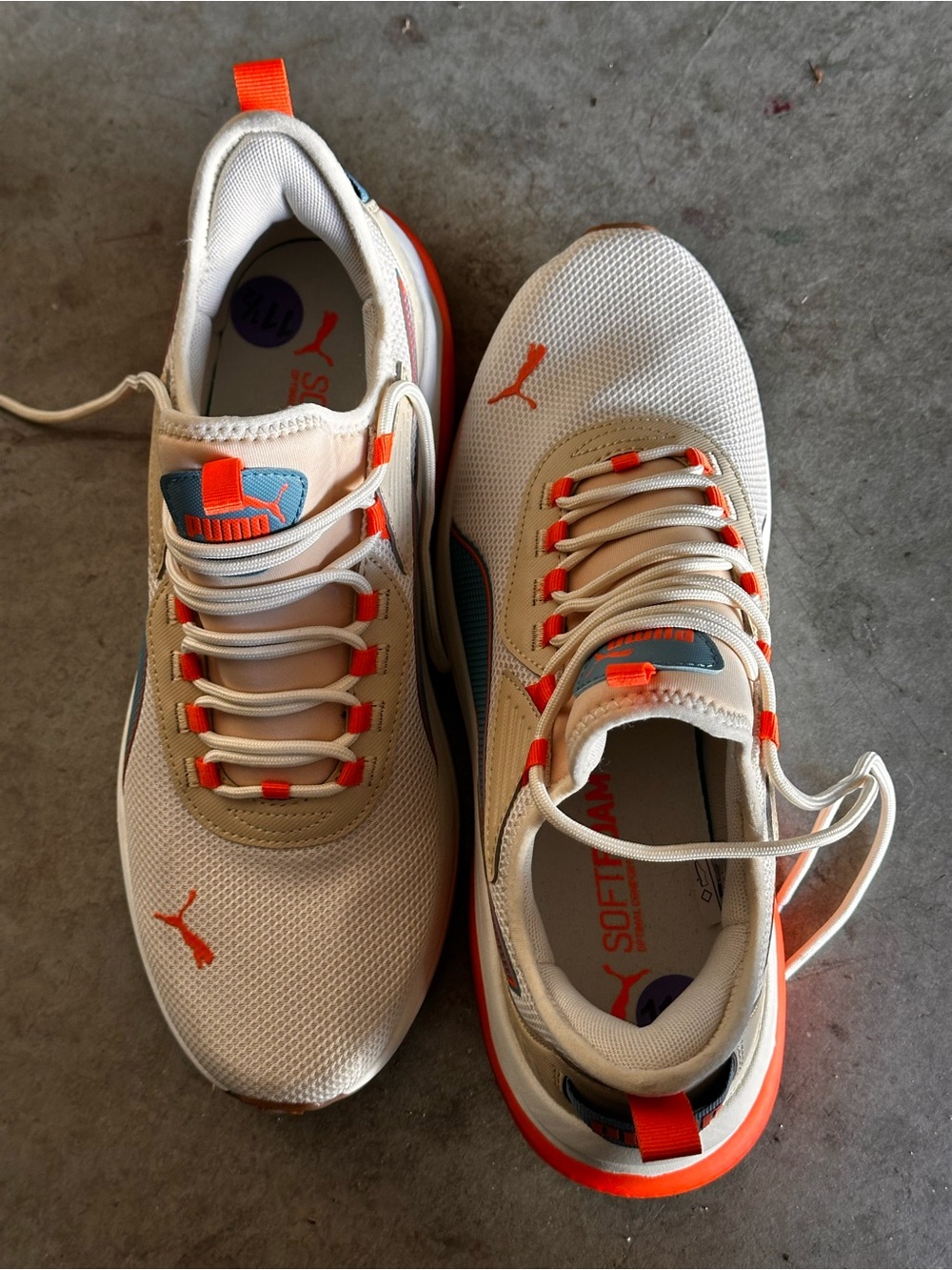 Puma Men’s White Sneakers with Orange Accents and Blue Details